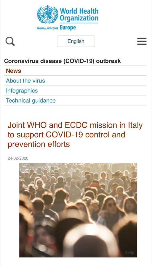 世卫组织专家组到达意大利 控制新冠肺炎疫情