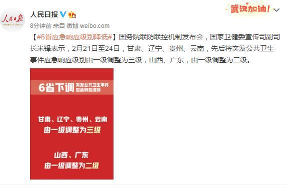 6省应急响应级别降低 由一级调整为三级